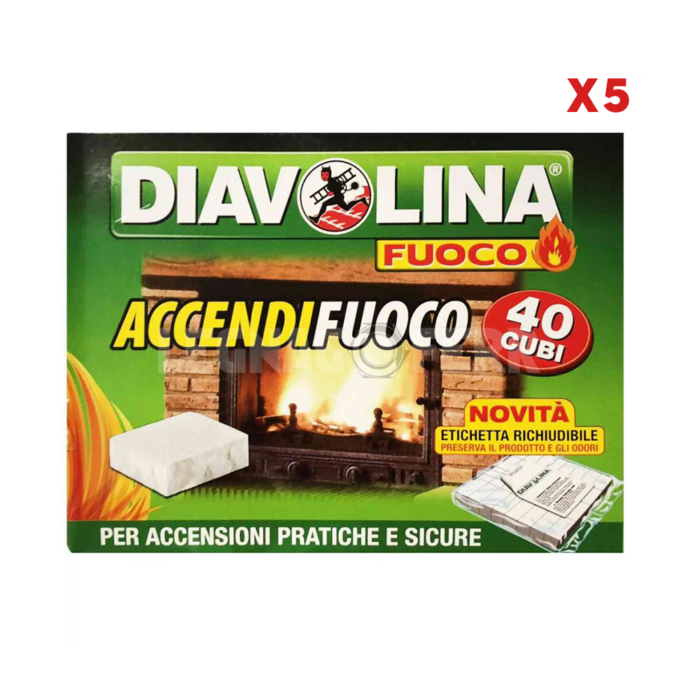 Diavolina Accendifuoco Confezione 40 Cubi per Stufe Camini Barbecue