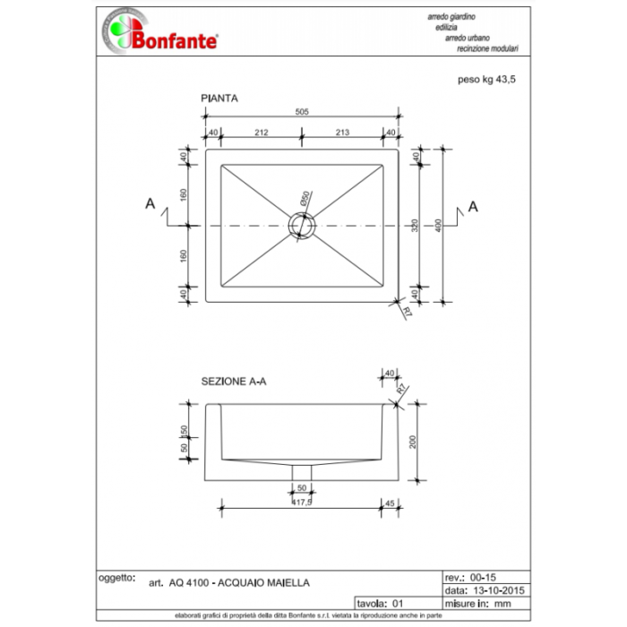 Acquaio Lavello Maiella Finitura Lavato Bonfante AQ 4100 R / BAR - immagine 2