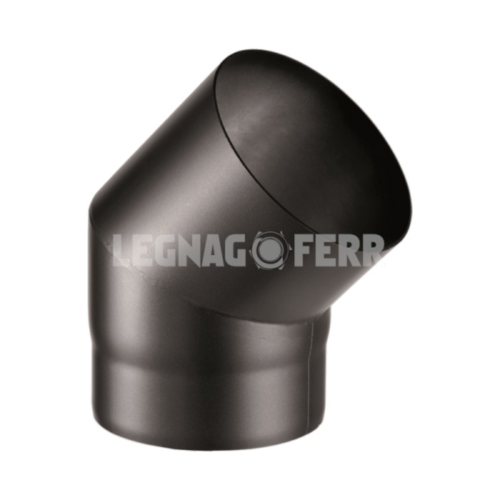 Curva a 45° Corta Acciaio Nero Pesante per Stufe Legna Apros - C45P acciaio verniciato nero misura ridotta