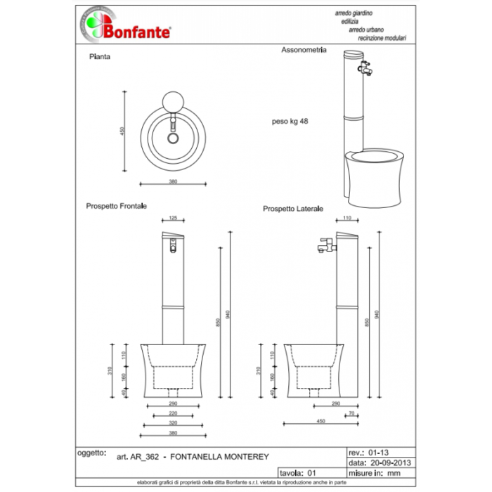 Fontana Monterey Fontanella in Pietra Ricostruita Bonfante AR 362 / TAB / TUF - immagine 2