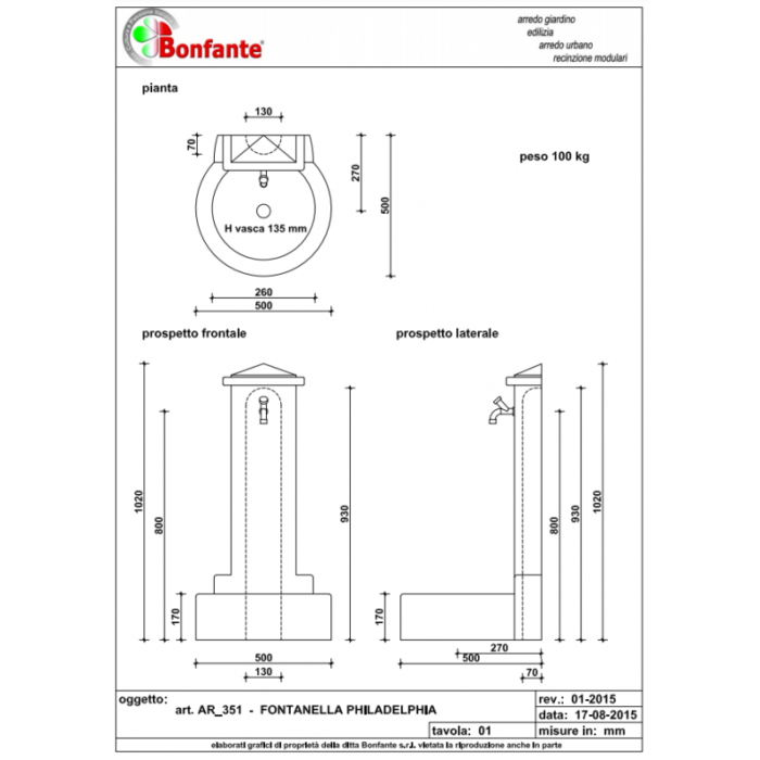 Fontana Philadelphia Fontanella in Pietra Ricostruita Bonfante AR 351 TUF / TAB / GRI - immagine 2