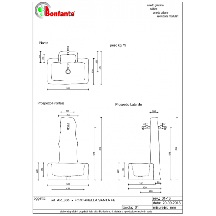 Fontana Santa Fe Fontanella in Pietra Ricostruita Bonfante AR 305 TUF / GRI - immagine 2