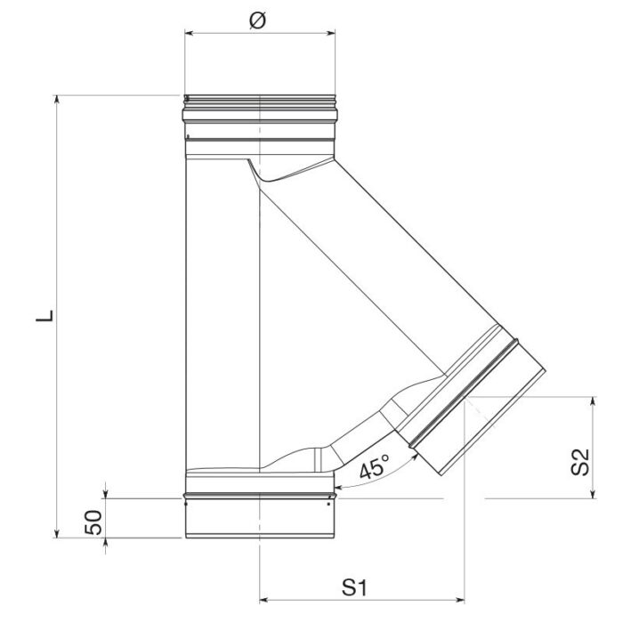 Raccordo a T 135° Maschio-Femmina Acciaio Inox Mono Parete Apros - T135 - immagine 2