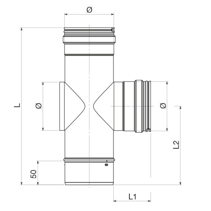 TF90 Raccordo a "T" a 90° Femmina - Femmina Con Ispezione Acciaio Inox Mono Parete Apros - immagine 2
