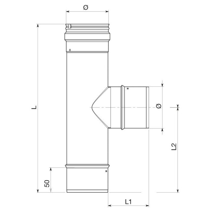 TS90 Raccordo a "T" a 90° Maschio - Femmina Con Ispezione Acciaio Mono Parete Inox Apros - immagine 2
