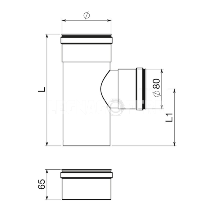 Raccordo a T Ridotto a Ø80 Femmina Stufe Pellet Apros - D100T90R - immagine 2