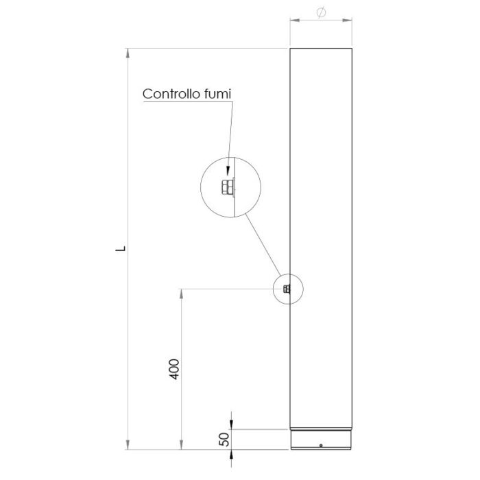 T10P Tubo 1 mt per Stufe Legna Completo di Controllo Fumi Acciaio Nero Pesante Apros - immagine 3