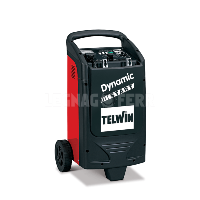 Telwin DYNAMIC 520 START Caricabatterie e Avviatore per Batterie Elettrolita Libero WET 12/24 V compreso di ruote e cavi rosso nero con maniglia per il trasporto telwin