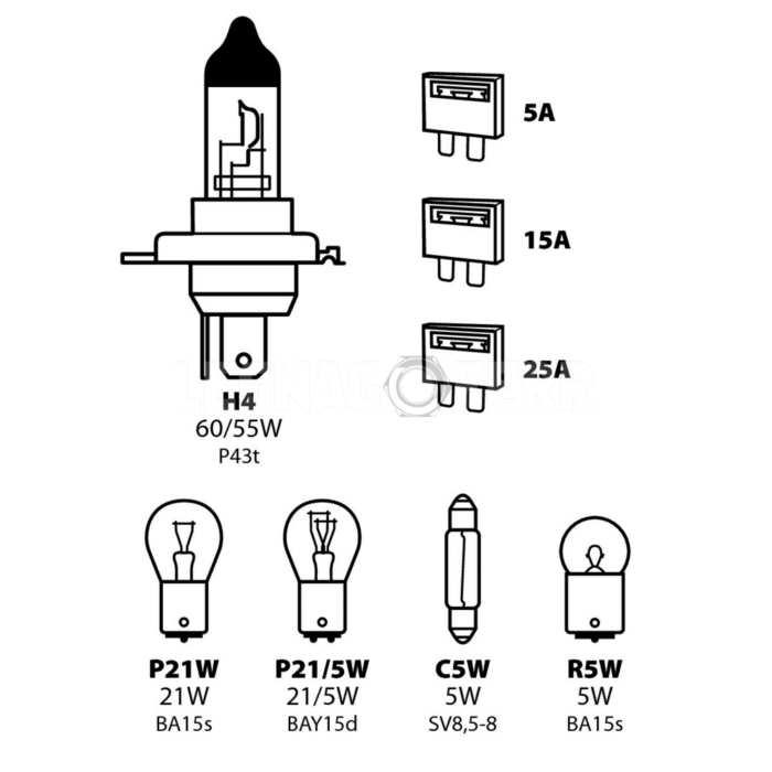 Kit Lampade di Ricambio 5 Lampade 3 Fusibili Lampa 58152 1 legnagoferr