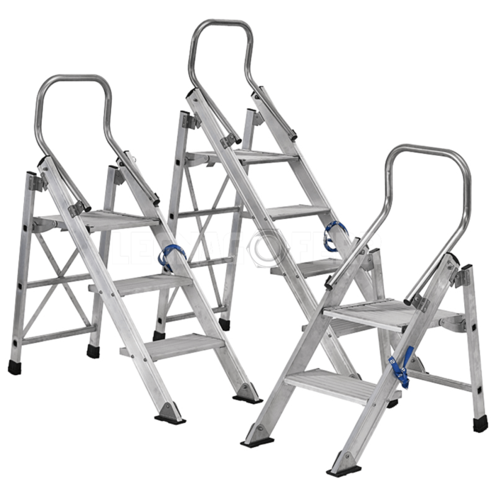 STP FLAVIA Sgabello Pieghevole Professionale in Alluminio Gradini 200 mm Parapetto legnagoferr
