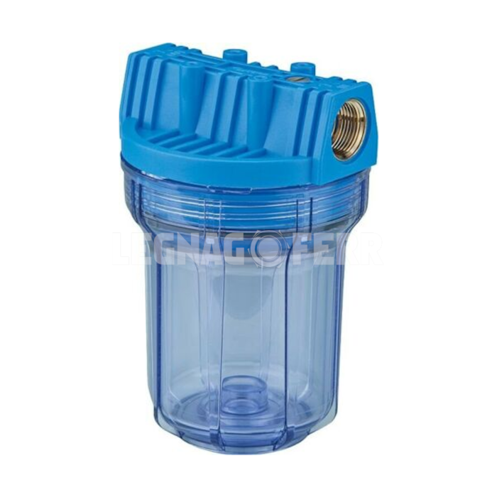 Contenitore Filtro Altezza 20cm Acqua Anticalcare Lavabile Trasparente Attacco 1" Femmina Ottone - AQUA cilindrico in pvc trasparente e blu