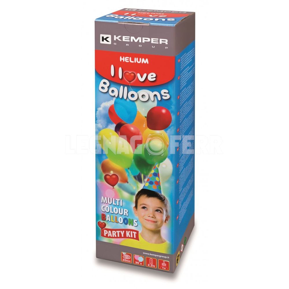 Bomboletta di Gas Elio + 30 palloncini colorati KEMPER