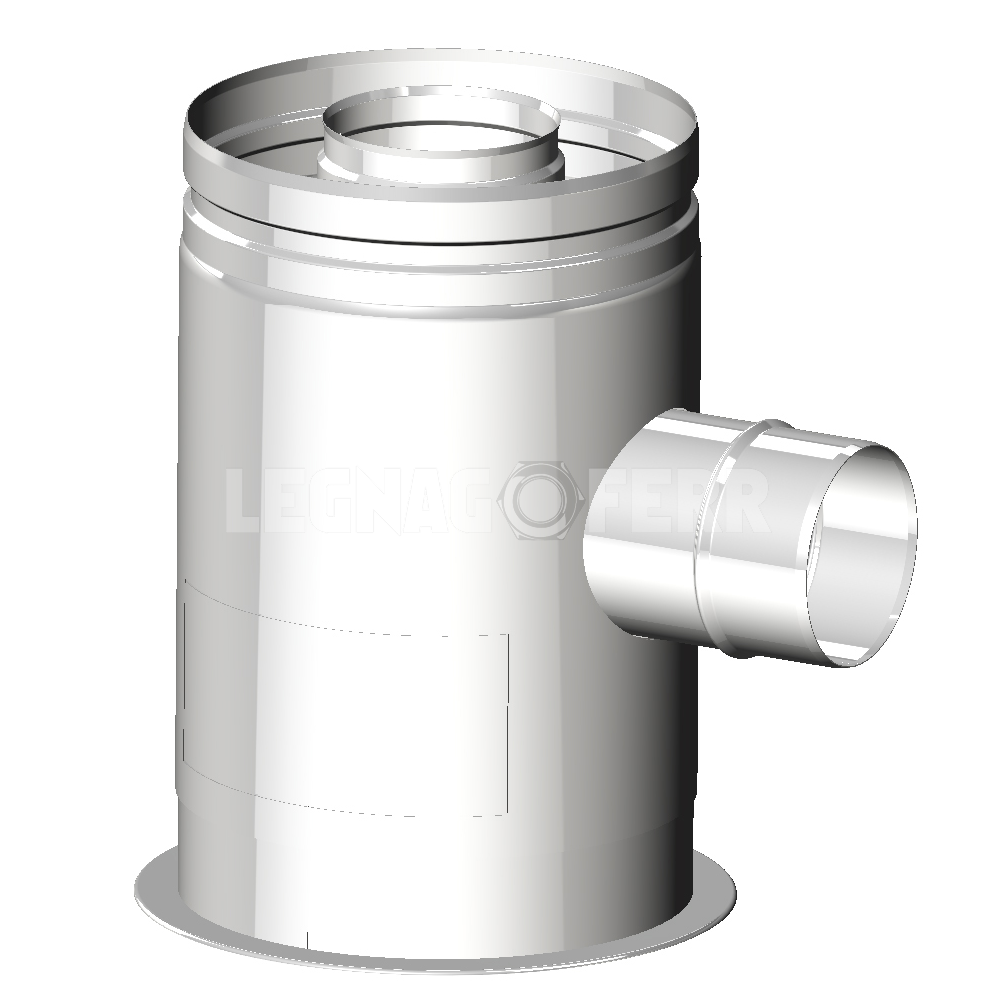 RAC4 Raccordo a T 90° Partenza da Terra Telescopico con Ispezione Tripla Parete Apros 1 RAC4 Raccordo a T 90° Partenza da Terra Telescopico con Ispezione Tripla Parete Apros Inox con rivestimento in lana di roccia