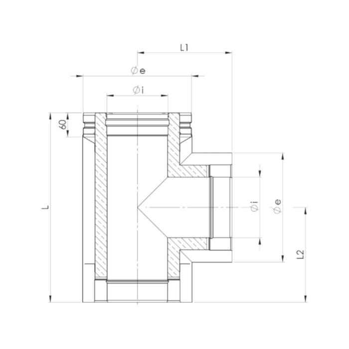 Canna Fumaria Raccordo a T 90° Maschio-Femmina T090 Tripla Parete Apros - immagine 3