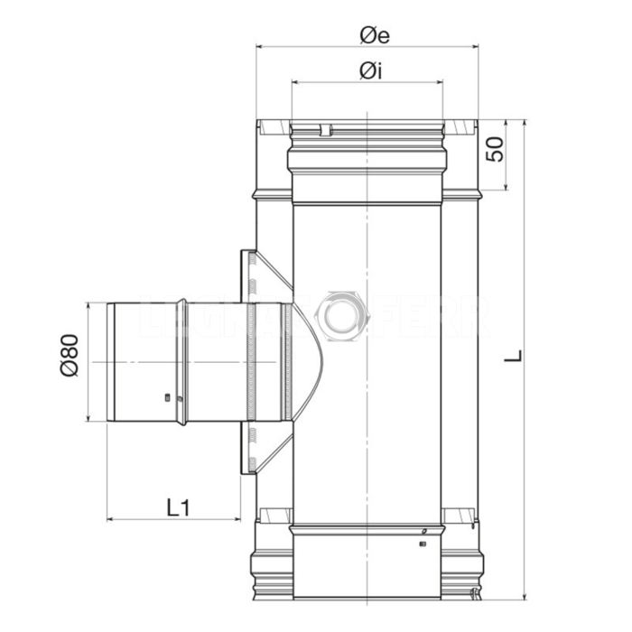 Raccordo a T 90° Ridotto Ø 80 Maschio Doppia Parete Apros T90R Canne Fumarie - immagine 2