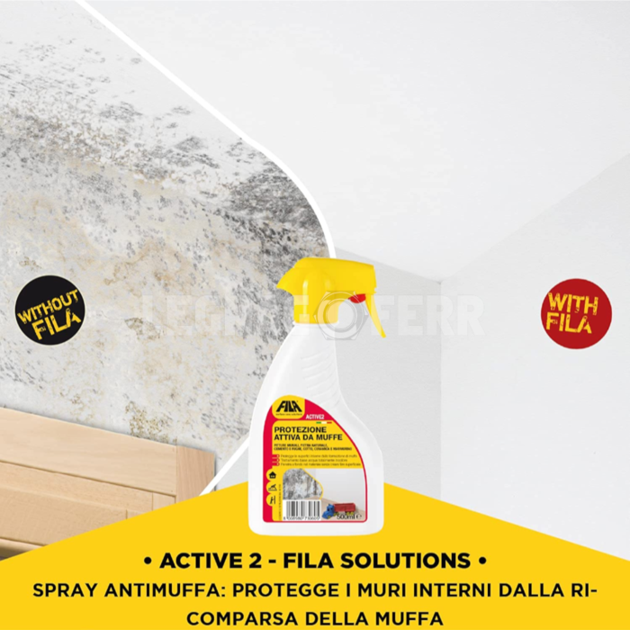 FILA Surface Care Solutions ACTIVE2 Protettivo Anti Muffa contro la Ricomparsa Antimuffa per Muri Interni da usare prima della Vernice Antimuffa, Trattamento Spray Trasparente Protettivo, 500ml - immagine 3