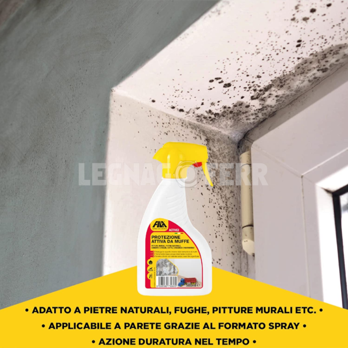 FILA Surface Care Solutions ACTIVE2 Protettivo Anti Muffa contro la Ricomparsa Antimuffa per Muri Interni da usare prima della Vernice Antimuffa, Trattamento Spray Trasparente Protettivo, 500ml - immagine 5