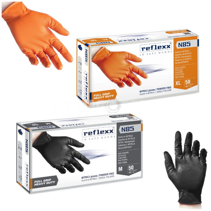 Reflexx N85 Guanti in Nitrile Senza Polvere Full Grip Ultra resistente gr 8,4 - 50 pezzi