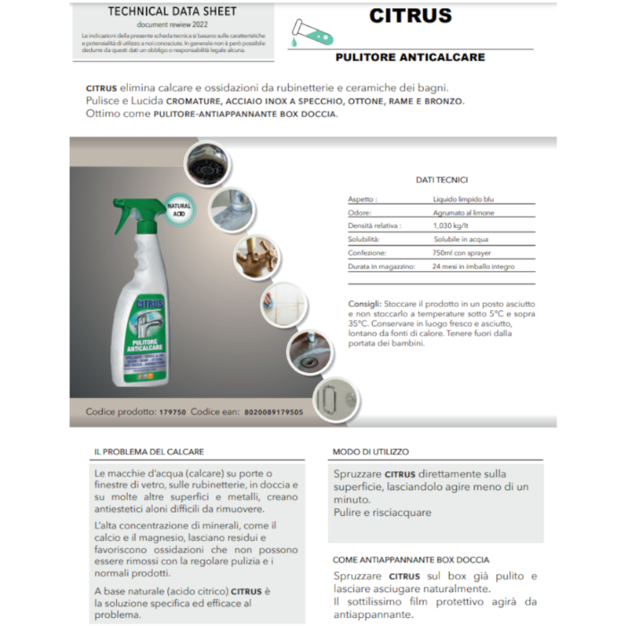 Citrus Pulitore Anticalcare Spray 750ml Faren - immagine 2