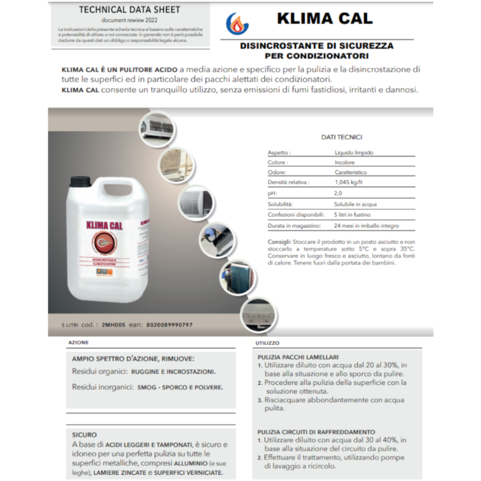 Klima Cal Pulitore Decalcificante Prodotto Liquido Concentrato 5 Litri - immagine 2