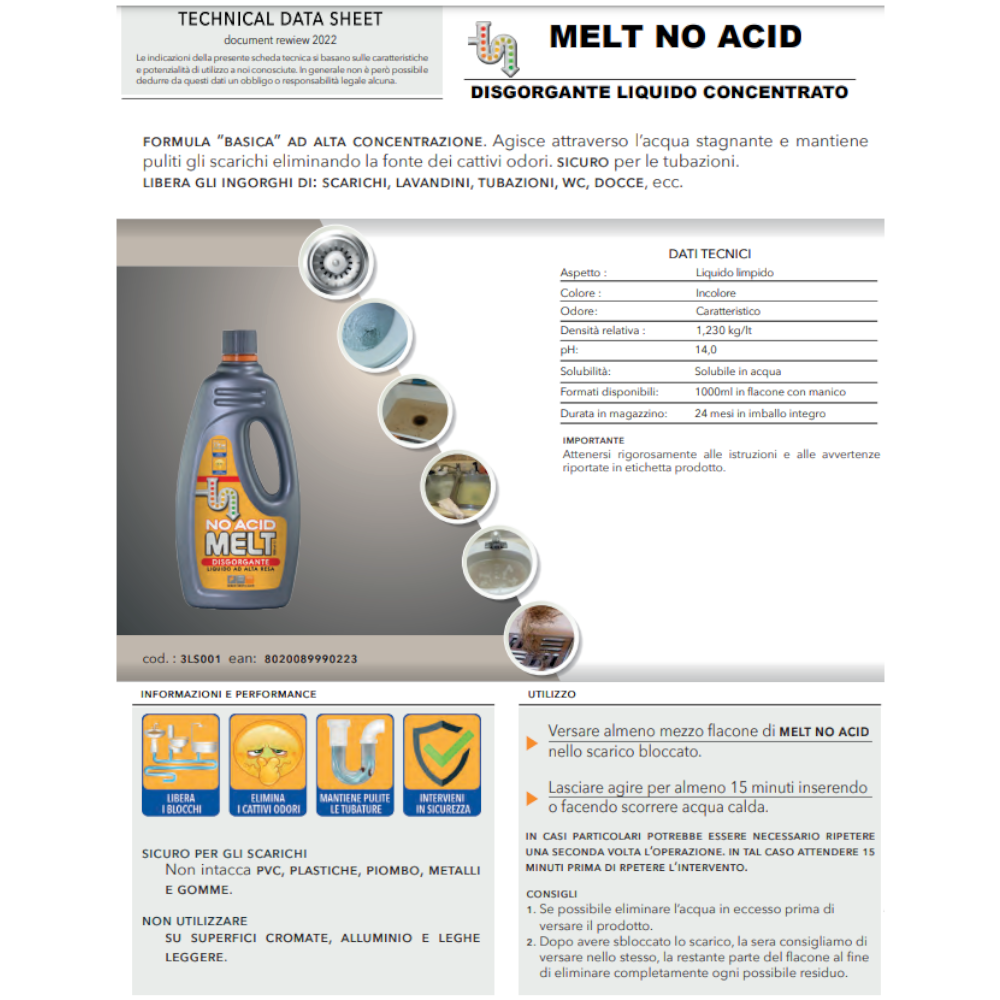Melt No Acid Disgorgante Liquido 1Lt Faren