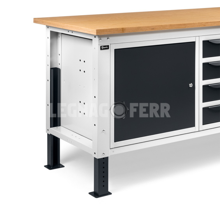 Banco da Lavoro 150cm con 1 Armadio a Cassetti con 4 Cassetti e 1 Armadio con Porta Fami WORK1509 - immagine 2