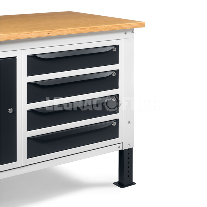 Banco da Lavoro 150cm con 1 Armadio a Cassetti con 4 Cassetti e 1 Armadio con Porta Fami WORK1509 - immagine 3