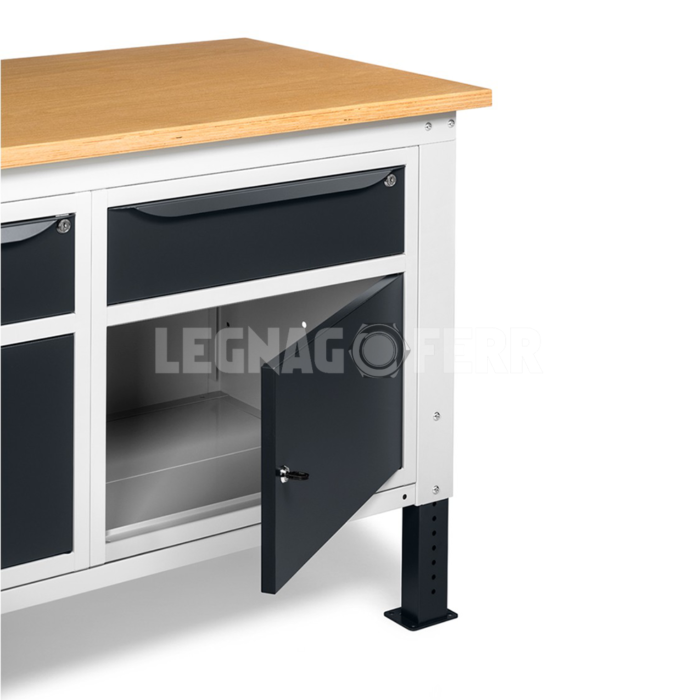 Banco da Lavoro 150cm con 2 Armadi con 1 Cassetto e Porta Fami WORK1511 - immagine 3