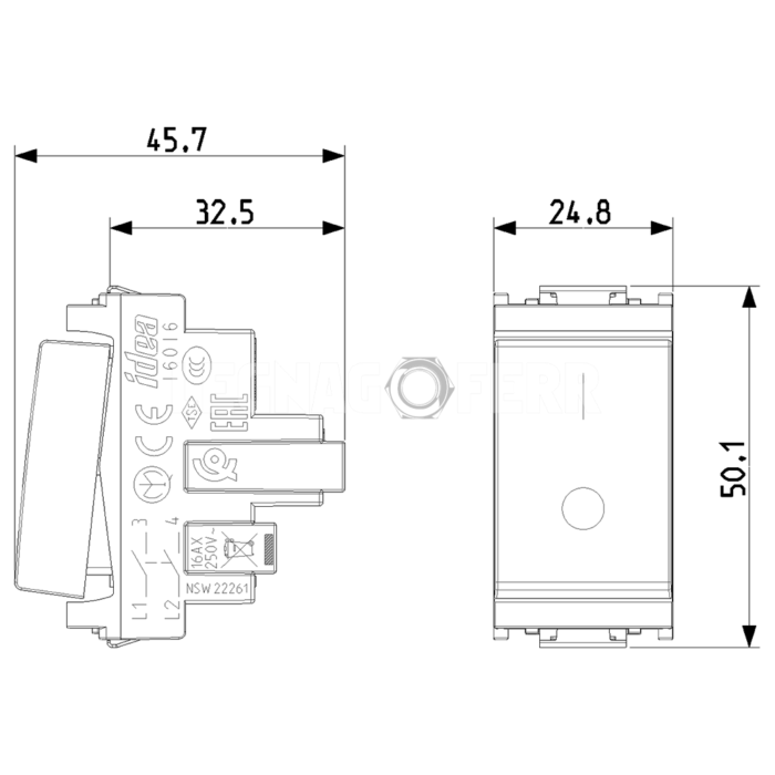 Interruttore Bipolare 16Ax 250V Vimar Idea 16016 - immagine 2