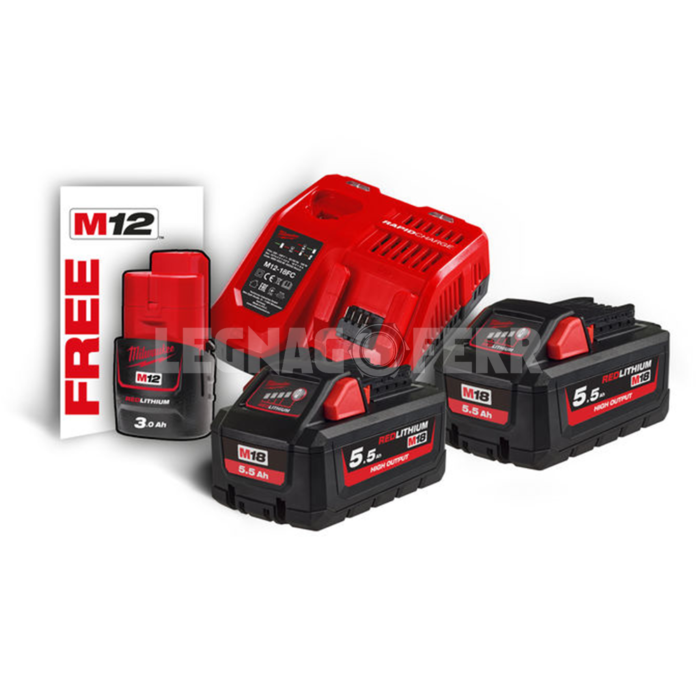 M18 HNRG-552 Kit Batterie 5.5 Ah e Carica Milwaukee 4933464713