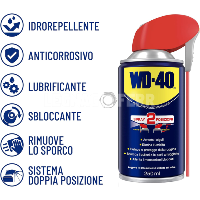 WD 40 39419 Prodotto Multifunzione Lubrificante Spray Doppia Posizione 250 ml + 40 ml legnagoferr 1