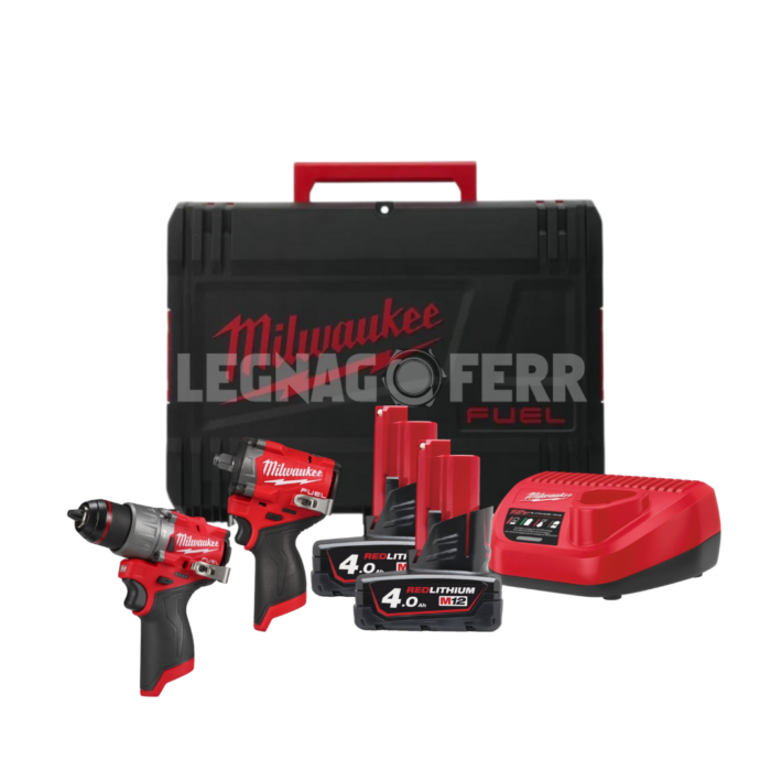 Milwaukee M12 FPP2X2-402X Kit FUEL™ Trapano percussione + Avvitatore ad impulsi ½″ 4933498741 legnagoferr