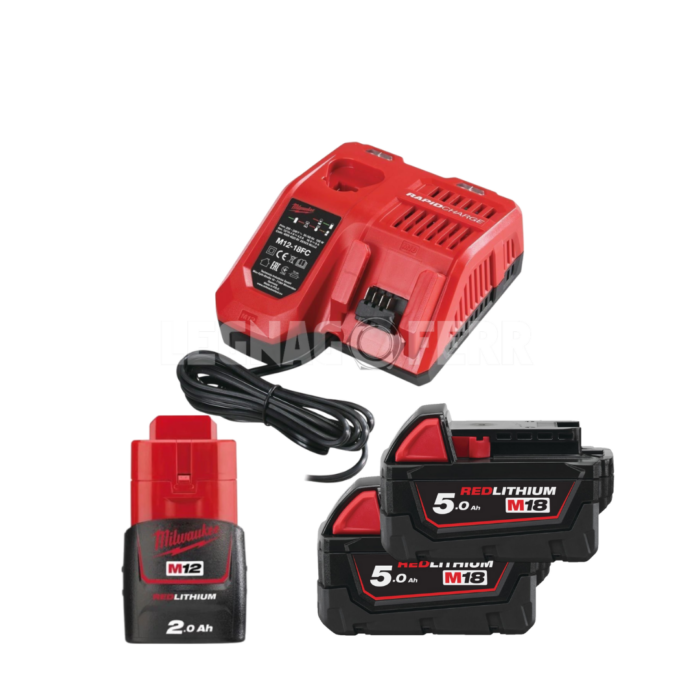 Milwaukee M18 NRG-502 Energy Kit 2 x 5.0 Ah (18V) + 1 x 2 Ah (12V) Extra 4933459217 legnagoferr