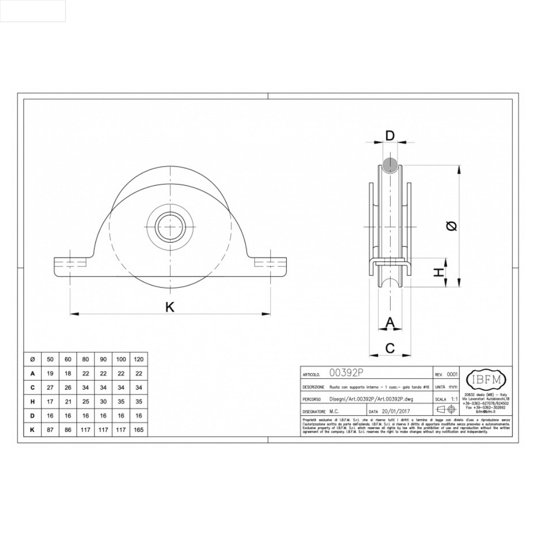 Art. 392/P Ruota con Supporto Interno - 1 Cuscinetto - Gola Tonda Ø 16 2 IBFM 392P Ruota con Supporto Interno 1 Cuscinetto Gola Tonda Ø 16 legnagoferr (1)