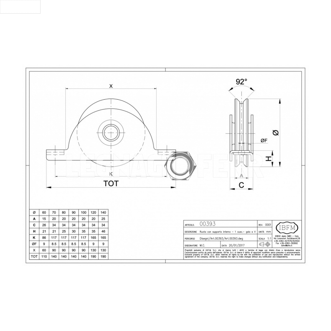 Art. 393 Ruota con Supporto Interno - 1 Cuscinetto - Gola V 2 IBFM 393 Ruota con Supporto Interno 1 Cuscinetto Gola V legnagoferr (1)