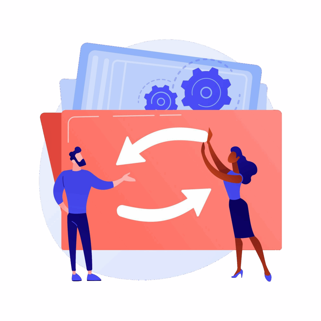 meccanismo di lavoro di squadra personaggi dei cartoni animati che ruotano insieme co working collaborazione partnership illustrazione di concetto di tecnologia di team building e cooperazione