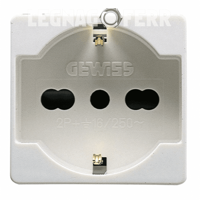 Presa Standard Italiano Tedesco 250V AC 2P+T 16A Gewiss Bivalente P40 2 Moduli System White GW20246 legnagoferr