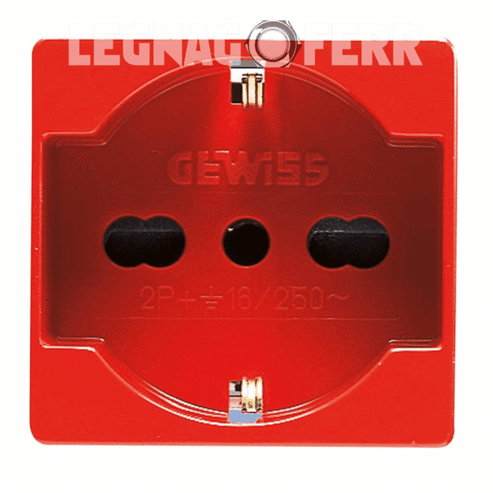 Presa Standard Italiano Tedesco 250V AC Per Linee Dedicate 2P+T 16A Gewiss Bivalente P40 2 Moduli Rosso System GW20296 legnagoferr (1)