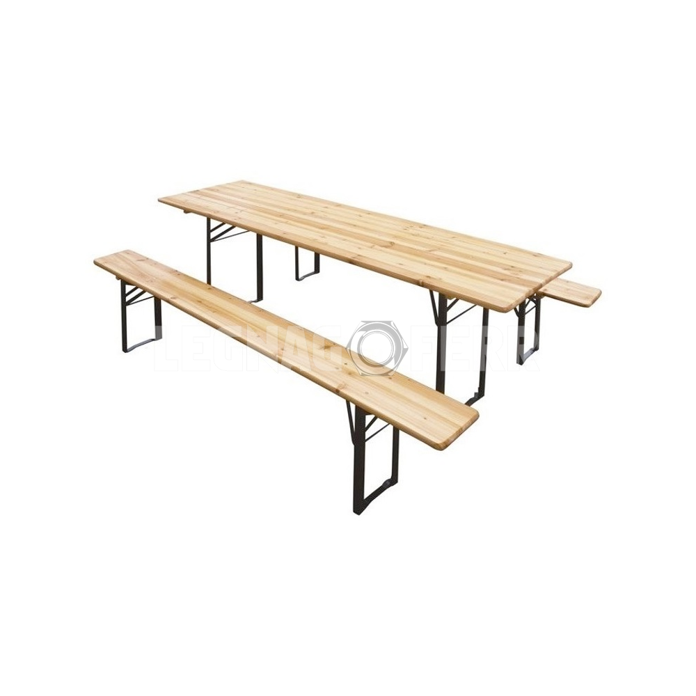 Set Birreria – Tavolo + 2 Panche 70×220 cm in Legno/Metallo 1 set birreria legnagoferr