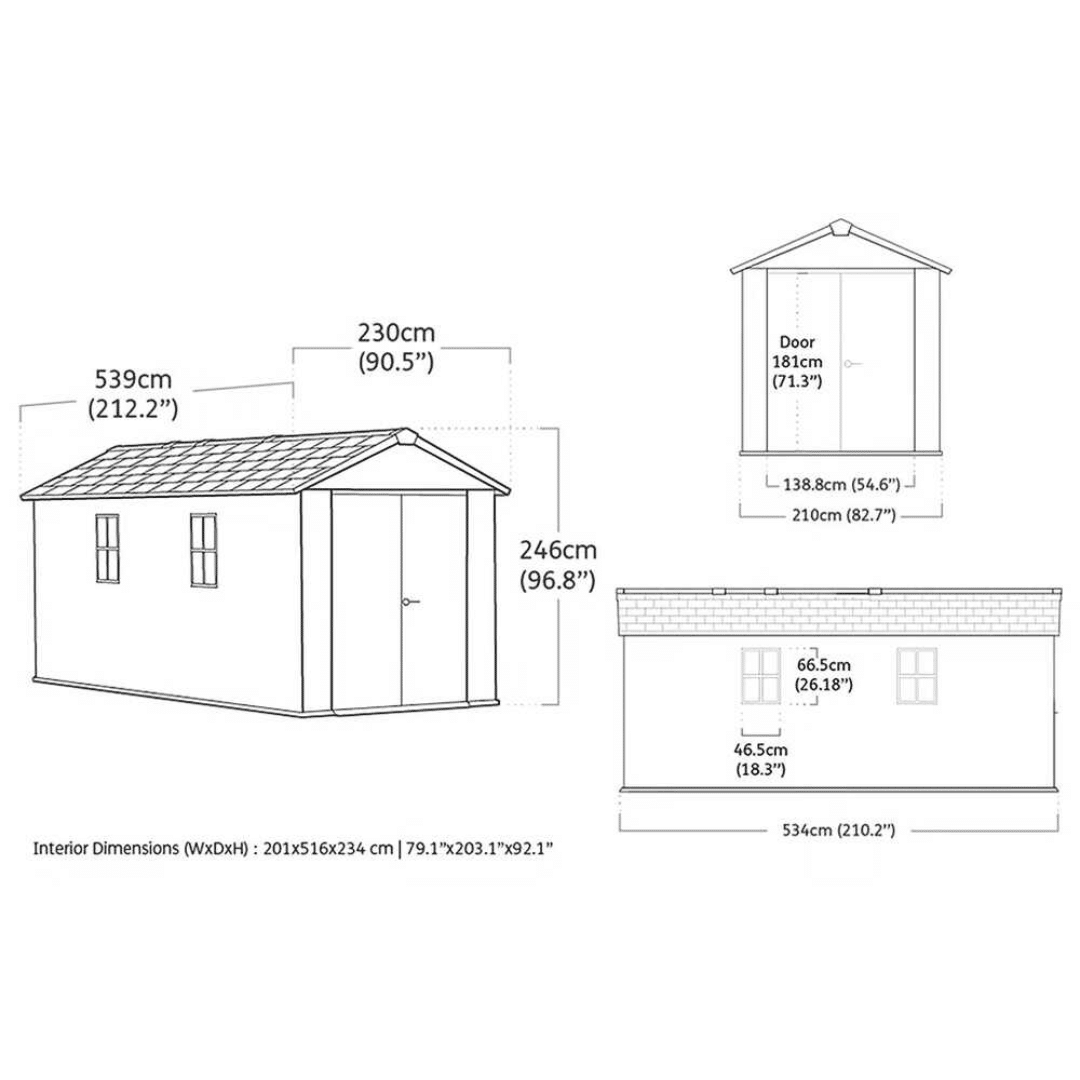 Keter Newton Plus 7517/1775 Casetta da Giardino 230x539x246 cm 10 Casetta Keter Newton Plus 75171775 230x539x246 cm Resina Effetto Legno legnagoferr (10)