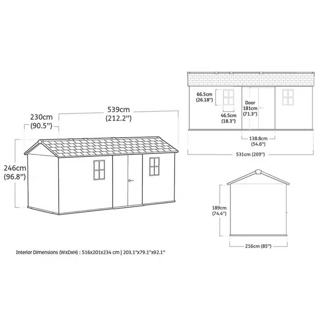 Keter Newton Plus 7517/1775 Casetta da Giardino 230x539x246 cm 9 Casetta Keter Newton Plus 75171775 230x539x246 cm Resina Effetto Legno legnagoferr (9)