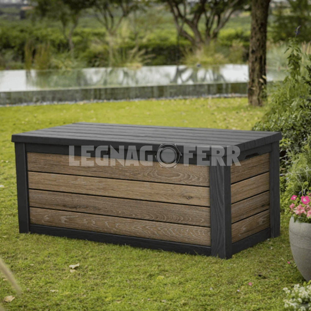 Keter Signature Deco Box 150 Baule da Giardino Noce 570L Effetto Legno 3 keter deco box 150 legnagoferr1