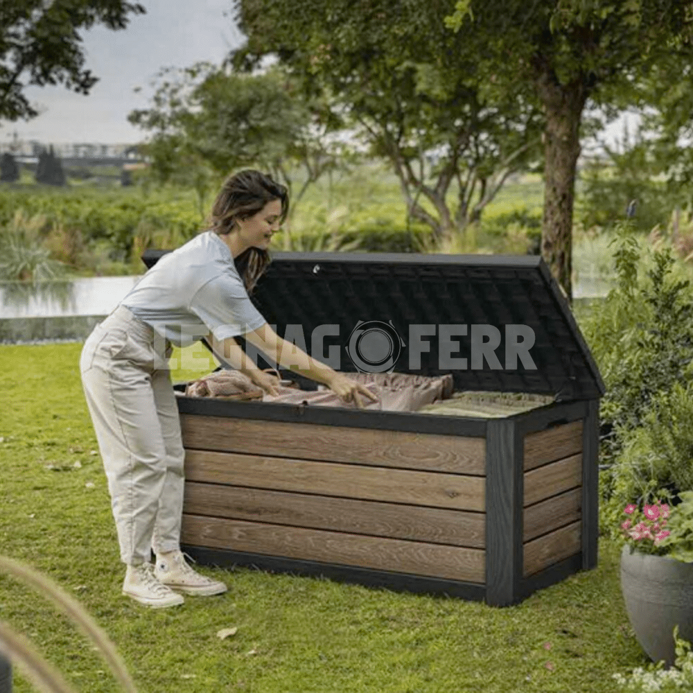 Keter Signature Deco Box 150 Baule da Giardino Noce 570L Effetto Legno 5 keter deco box 150 legnagoferr4